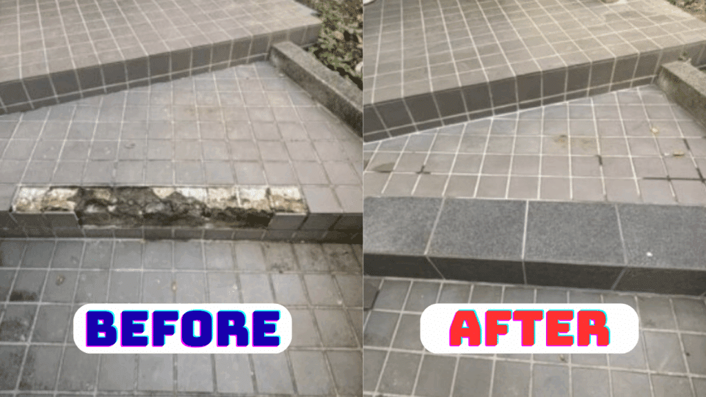 玄関階段タイル部分張替え工事